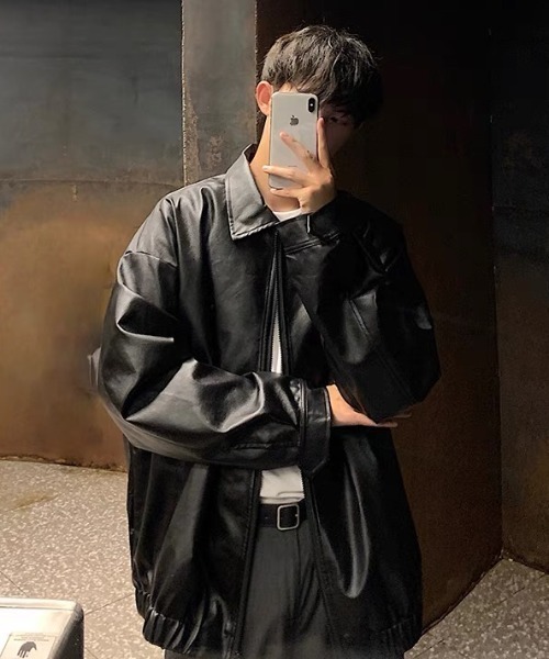 「SEN TOKYO」 レザーブルゾン L ブラック メンズ_画像6