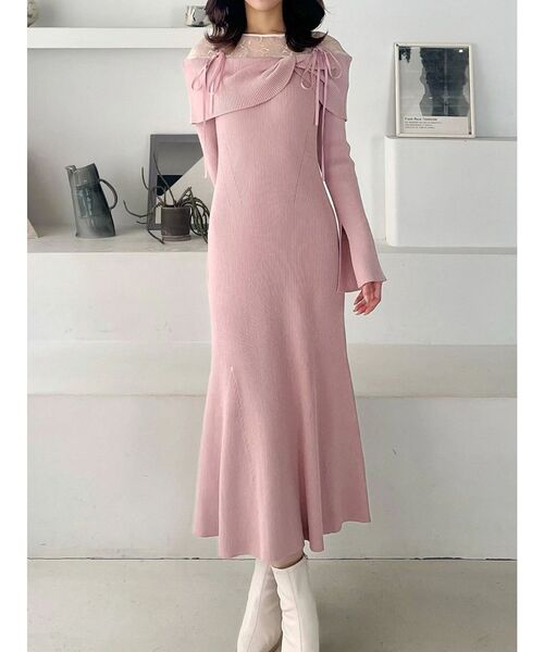 新品/オフショルニット　ワンピース MERCURYDUO（マーキュリーデュオ） ワンピース レース切替オフショル