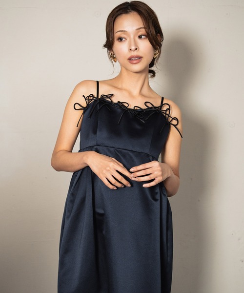 ドレス リボンパフィーボリュームドレス 結婚式 ワンピース パーティードレス オケージョンドレス お呼ばれ 二次会 成人式 同窓会 謝恩会