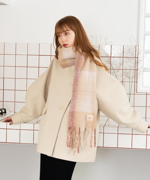 「hinari」 マフラー FREE チャコールグレー レディース_画像4