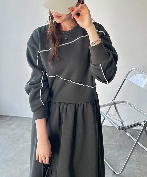 [FIRST MOOD] длинный рукав One-piece LARGE уголь женский 