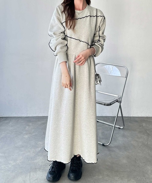 [FIRST MOOD] длинный рукав One-piece LARGE уголь женский 