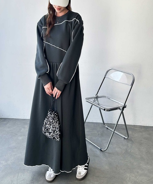 [FIRST MOOD] длинный рукав One-piece LARGE уголь женский 