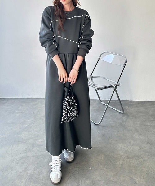 [FIRST MOOD] длинный рукав One-piece LARGE уголь женский 