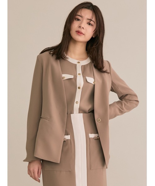 「TONAL」 ノーカラージャケット 38 モカ レディース_画像8