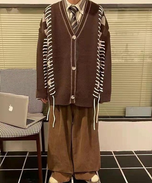 「WESTSEA」 ニットカーディガン L ブルー メンズ_画像3