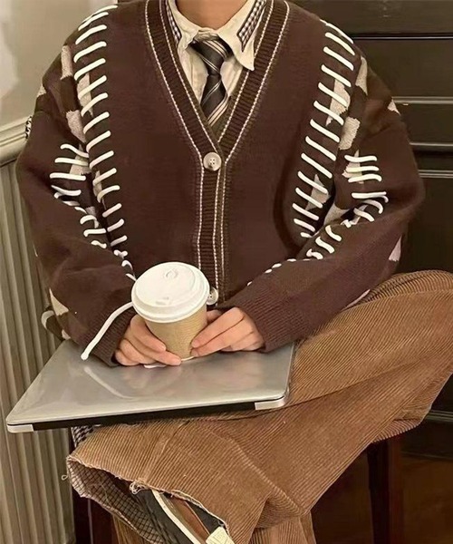 「WESTSEA」 ニットカーディガン L ブルー メンズ_画像4