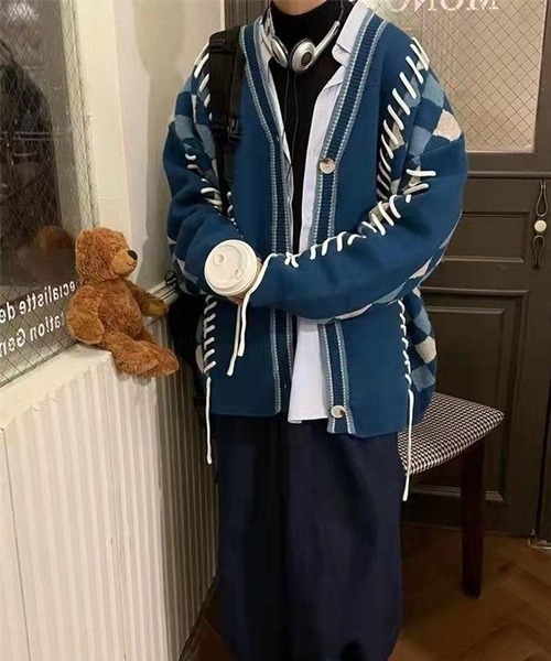 「WESTSEA」 ニットカーディガン L ブルー メンズ_画像9