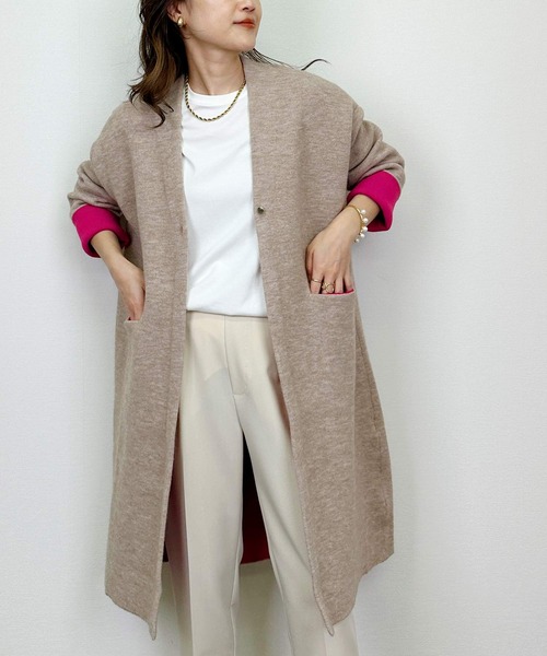 「PICCIN」 ニットカーディガン M ベージュ レディース_画像6