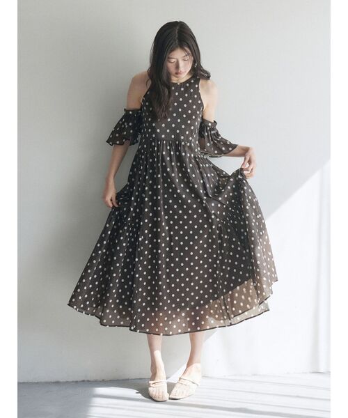 ワンピース 3WAYシアードットプリントギャザーフレアワンピース 「夏服」の画像