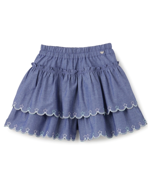 mezzo piano パンツ カットワーク刺しゅう 段々キュロットスカート