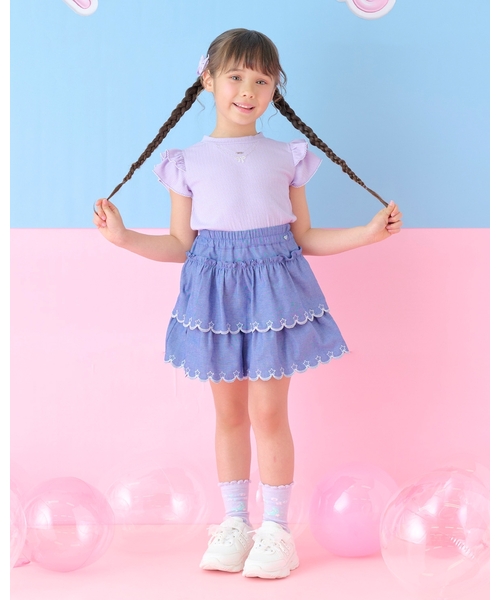 mezzo piano パンツ カットワーク刺しゅう 段々キュロットスカート mezzo piano パンツ カットワーク刺しゅう 段々キュロットスカート