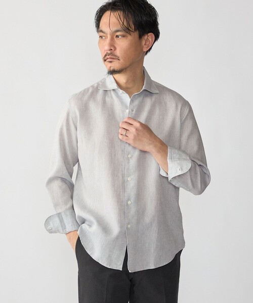 シャツ SHIPS: ウォッシュド リネン ワンピースカラー ソリッド シャツ メンズの画像