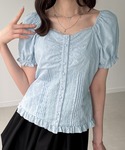 ブラウス シャツ 半袖 レースフリルピンタック...の詳細画像4
