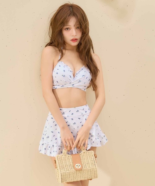 【新品未使用】sugar スカート付き小花柄ビキニ 水着 4点セット[FB01] sugar nine 水着 スカート付き小花柄ビキニ 3点セット「ビキニ」「水着