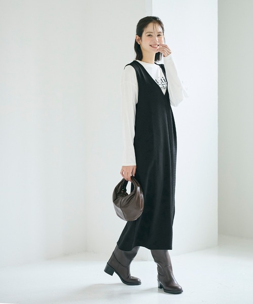 ジャンパースカート エンボス加工Vネックワンピース | coca | 17