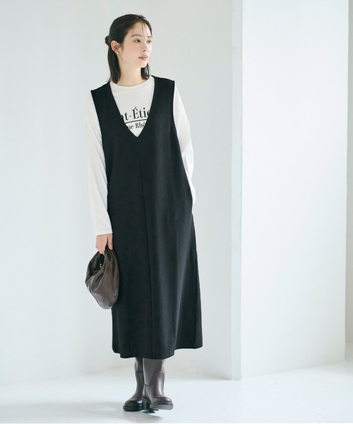 ジャンパースカート エンボス加工Vネックワンピース | coca | 18