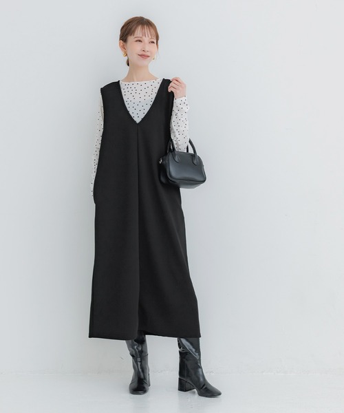 ジャンパースカート エンボス加工Vネックワンピース | coca | 10