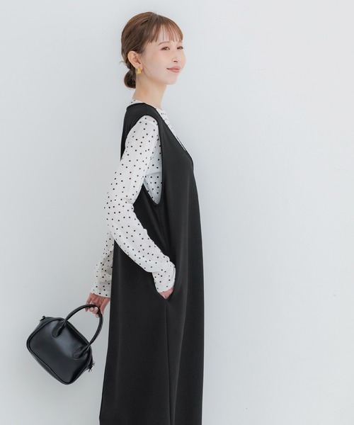 ジャンパースカート エンボス加工Vネックワンピース | coca | 14