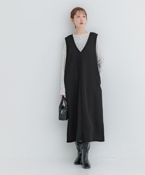 ジャンパースカート エンボス加工Vネックワンピース | coca | 15