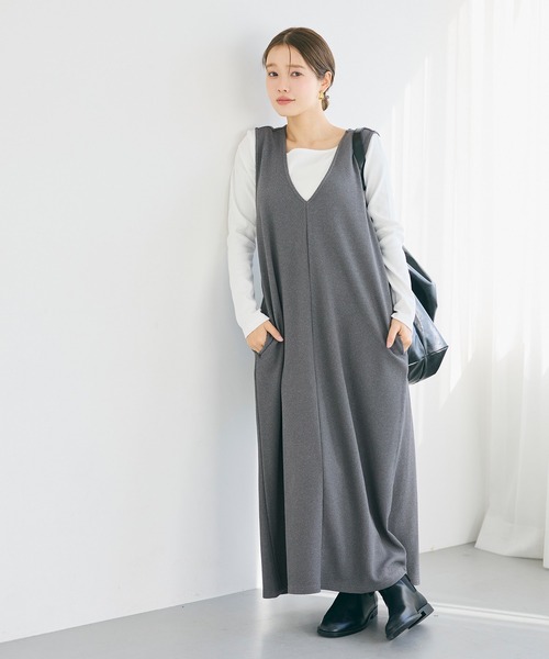 ジャンパースカート エンボス加工Vネックワンピース | coca | 06