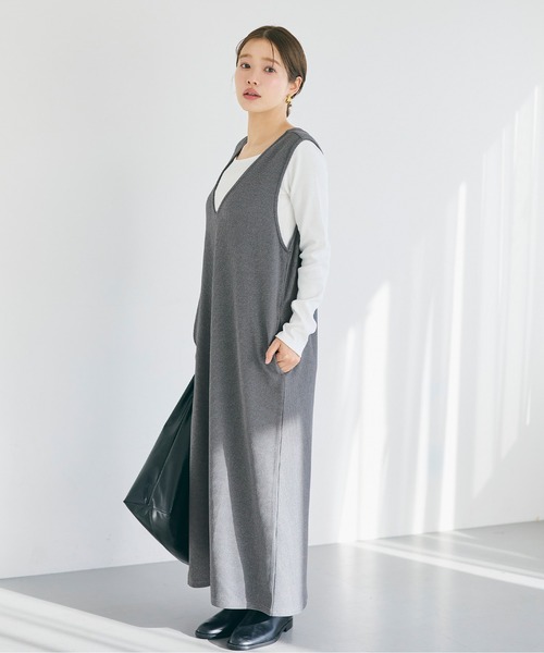 ジャンパースカート エンボス加工Vネックワンピース | coca | 08