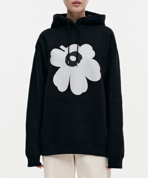 未使用品 マリメッコ marimekko 23AW RUNOJA UNIKKO PLACEMENT パーカー スウェット 長袖 XL ブラック ホワイト marimekko パーカー Unikko / Runoja placement Hoodie