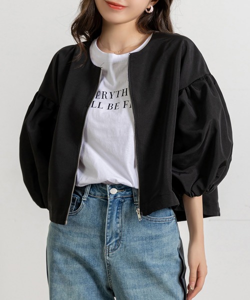 ブラック ジャケット バルーンスリーブ　新品　週末セール DAY CLOSET ブルゾン アウター レディース ショート丈バルーン