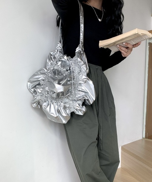 ショルダーバッグ バッグ Metallic gathers shirring shoulder