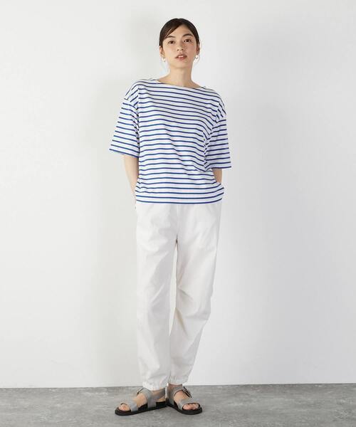 MELROSE claire tシャツ Tシャツ 「ボーダーボートネックシンプルT 