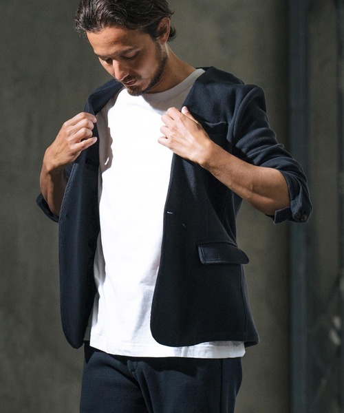 wjk reluxe ジャケット ノーカラージャケット mj10064-heavy waffle 1B 