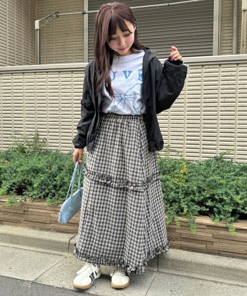 SOLLON.（ソルロン） スカート チェック柄フリルティアードロング