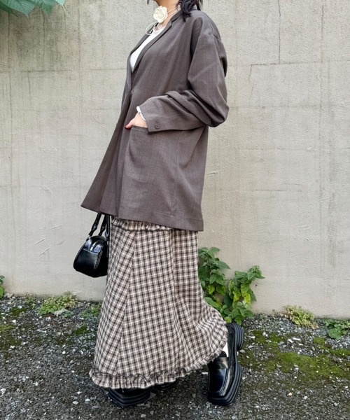 SOLLON.（ソルロン） スカート チェック柄フリルティアードロング