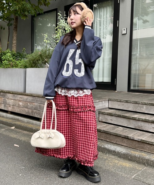 SOLLON.（ソルロン） スカート チェック柄フリルティアードロング