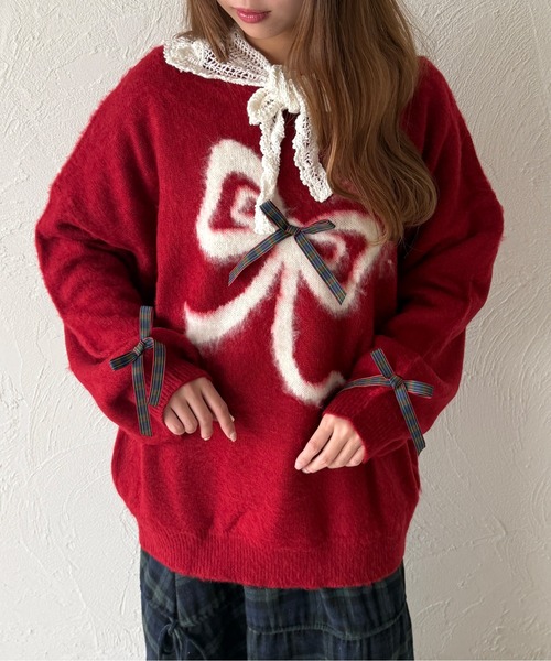 kutir（クティール） ニット セーター アソートロゴチェックリボン