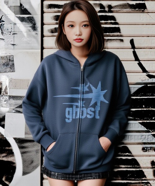 パーカー A'GEM/9 × .kom 「NICE GHOST CLUB/ナイスゴーストクラブ」 GHOST 3STAR HOODIE ZIP UP/