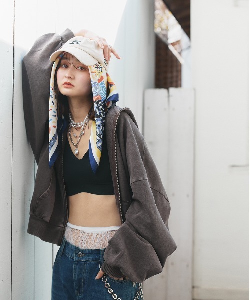 【美品】SLY 店舗限定　ウォッシュ加工ダブルジップパーカー　ネイビー THROW by SLY | 【THROW】DOUBLE KNIT ZIP パーカー (スウェット