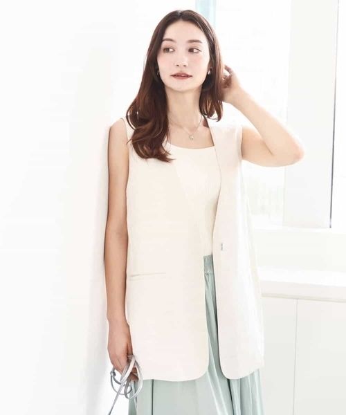 ベスト ジレ リネン混Vネックブラウス レディース MK MICHEL KLEIN ベスト ジレ リネン混Vネックジレ/洗える