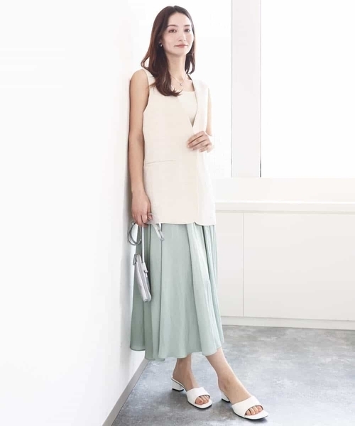 ベスト ジレ リネン混Vネックブラウス レディース MK MICHEL KLEIN ベスト ジレ リネン混Vネックジレ/洗える