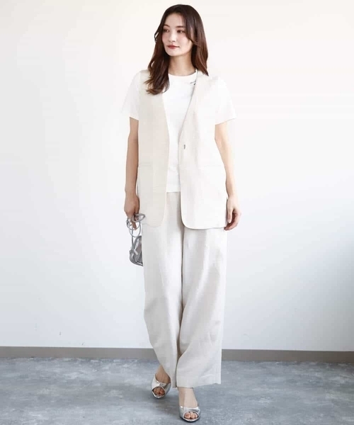 ベスト ジレ リネン混Vネックブラウス レディース MK MICHEL KLEIN ベスト ジレ リネン混Vネックジレ/洗える