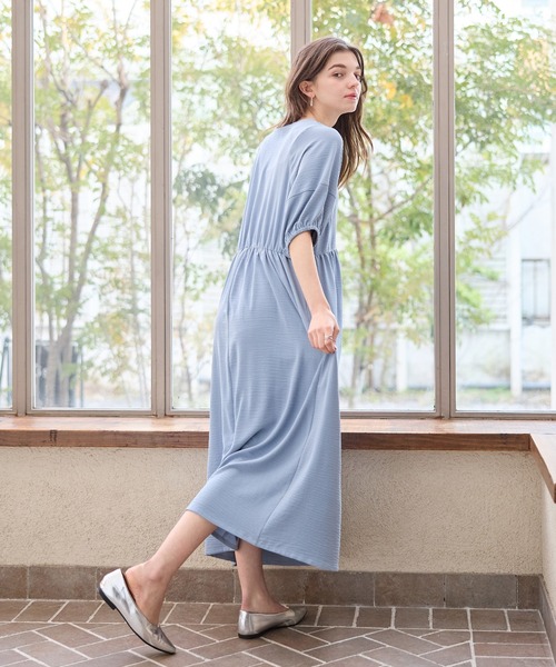 上品♡上半身ゴム仕様♡マタニティ　妊婦・褥婦さんにも♡ ロングワンピース Rosemadame（ローズマダム） マタニティ 「接触冷感」リネンライク袖