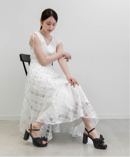 RANDA サンダル プリーツリボンデザインヒールサンダル