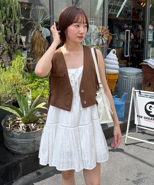 M-LINE ワンピース 「mline」コットンレースキャミワンピース