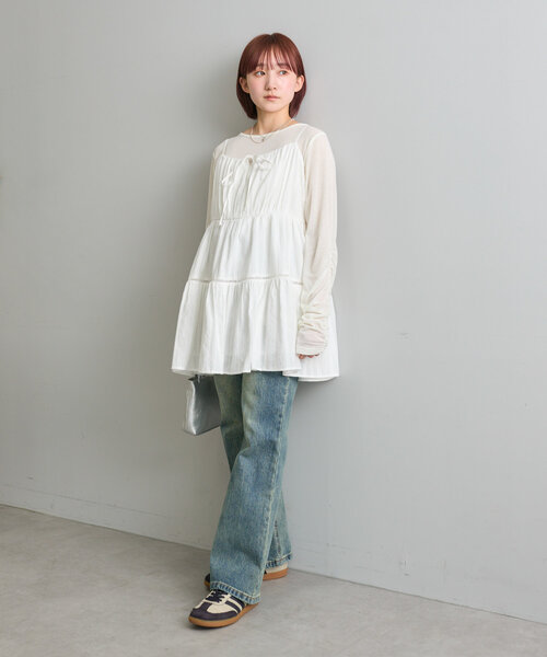 M-LINE ワンピース 「mline」コットンレースキャミワンピース