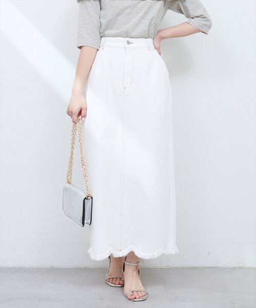 natural couture スカート 裾フリンジスカラップデニムスカート