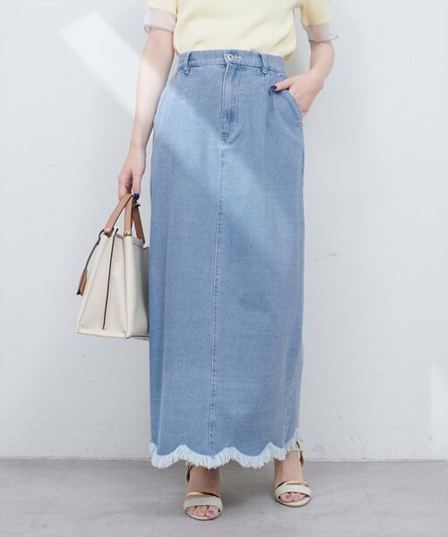 SCAPA 裾フリンジデニムスカート インディゴブルー 38 オシャレ デニムスカート 裾フリンジ : ZOZOTOWN Yahoo!店 - 通販 - Yahoo