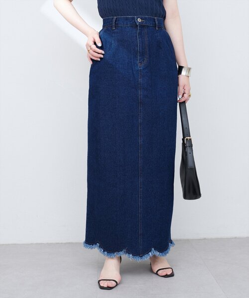 natural couture スカート 裾フリンジスカラップデニムスカート