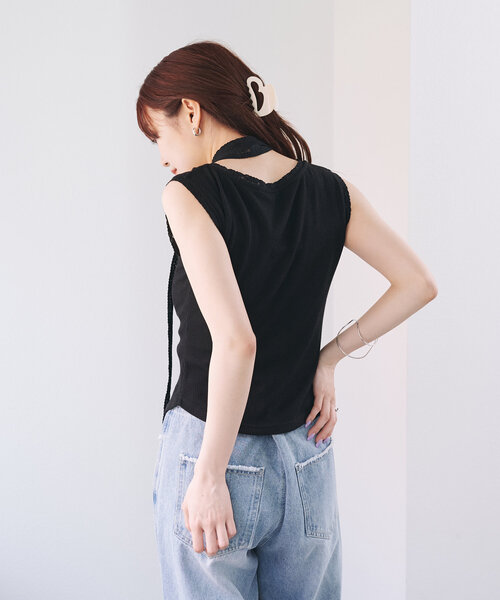 Kastane（カスタネ） タンクトップ ノースリーブ レースリブタンク