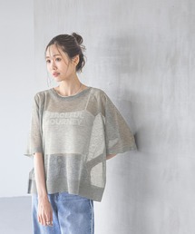 ニット セーター 半袖 ロゴプリント ニット Tシャツ レディース 12ゲージロゴプリントニットTシャツ（ニット/セーター）｜studio