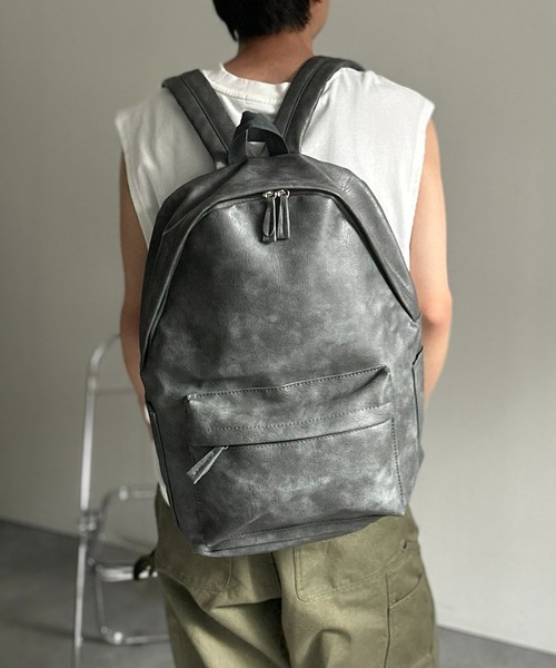 TIDING] ムラ染め ガマ口 リュック メンズ 本革 バックパック YKK